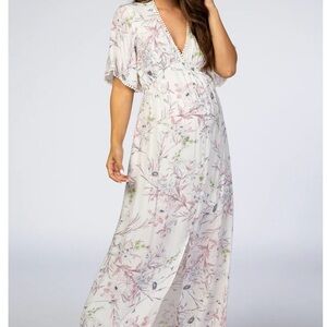 Ivory Floral Button Front Maternity Maxi Dress